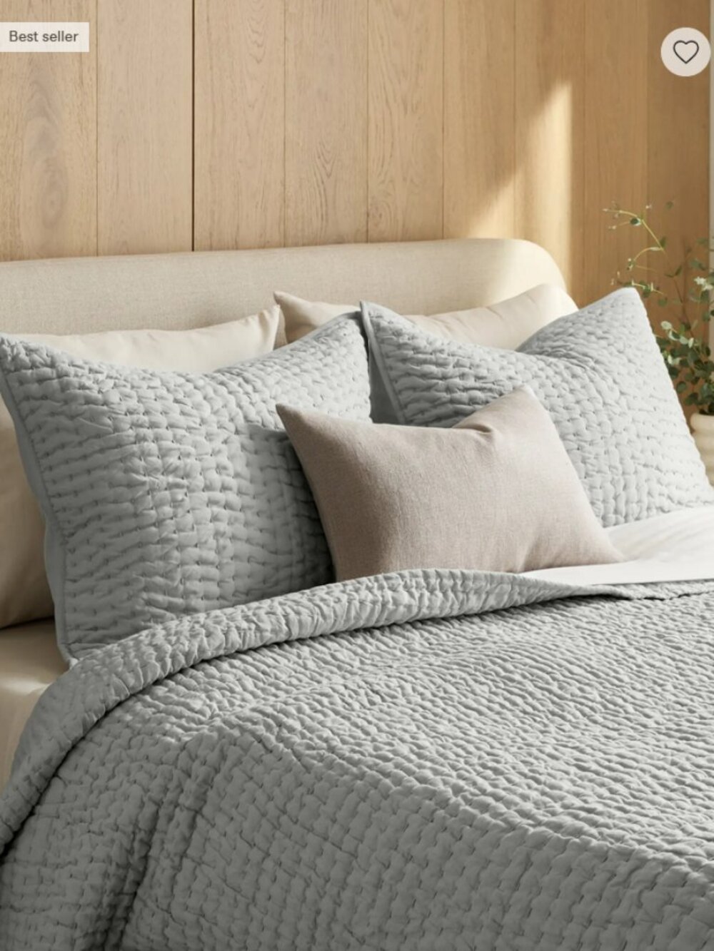 European Linen Cotton Stitch Quilt, King/Cal King, Mist (108in X92in) - Picture 2 of 3